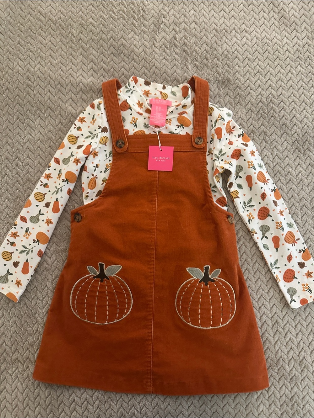 Isaac Mizrahi Rust Orange Corduroy Pumpkin Overall Dress - Brand New 🍁
